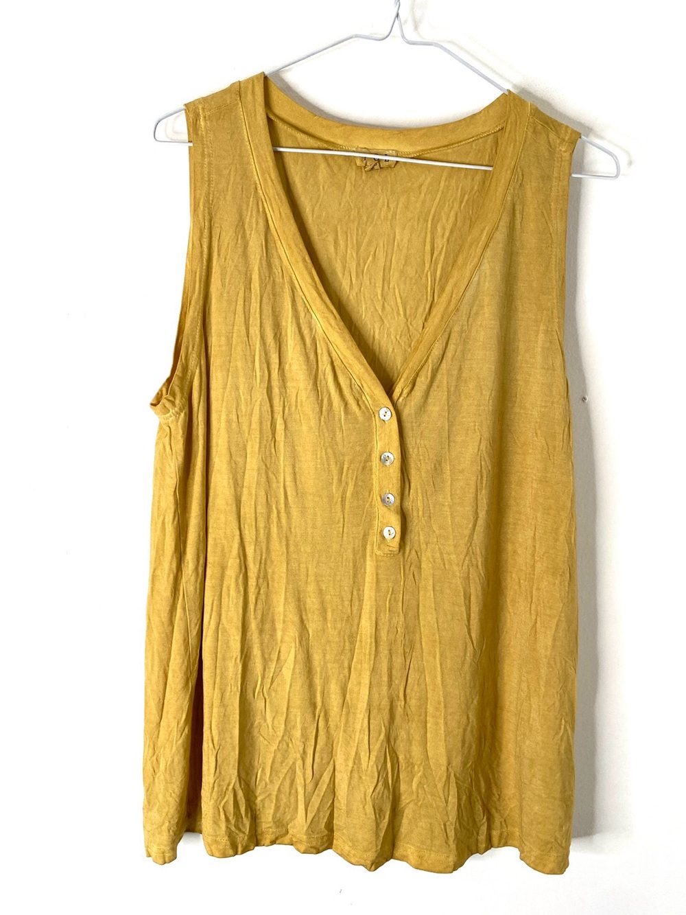 POL Simpler Times Mustard Yellow Stone Washed V Neck Henley Tank Top